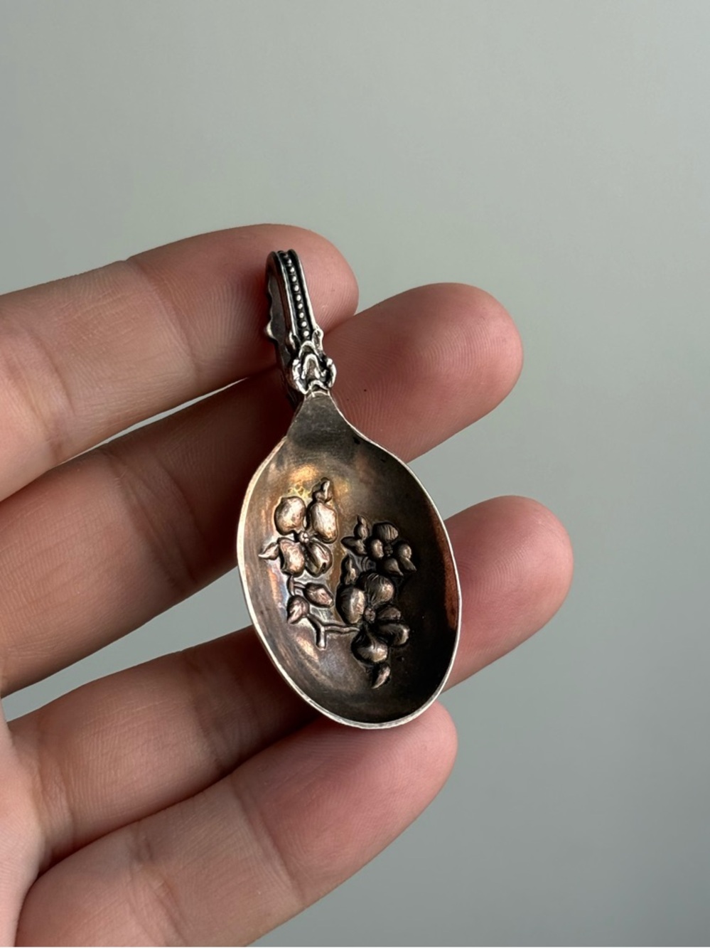 British Columbia Dogwood Plant Pendant Keychain Recycled Vintage Cutlery